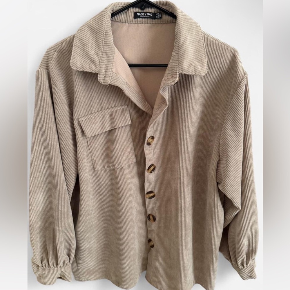 Nasty Gal Beige Corduroy oversized Shirt Jacket